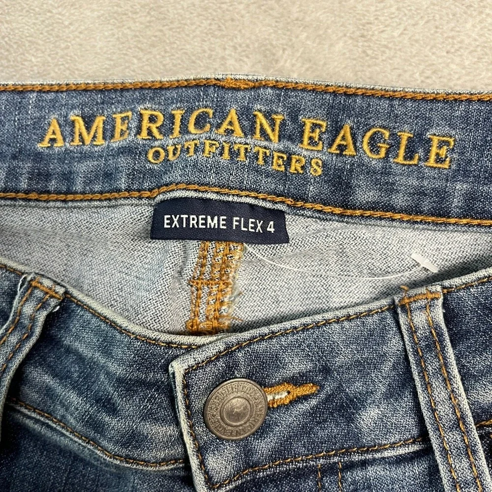 American Eagle Slim Straight Extreme Flex 4 Jeans Mens Blue Distressed 30x36